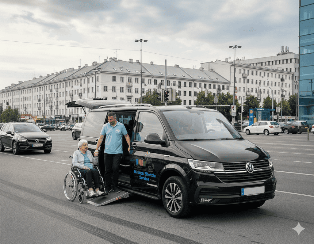 Barrierefreier Shuttleservice. Zuverlässige und diskrete Krankenfahrt, durchgeführt vom shuttle service hoffmann